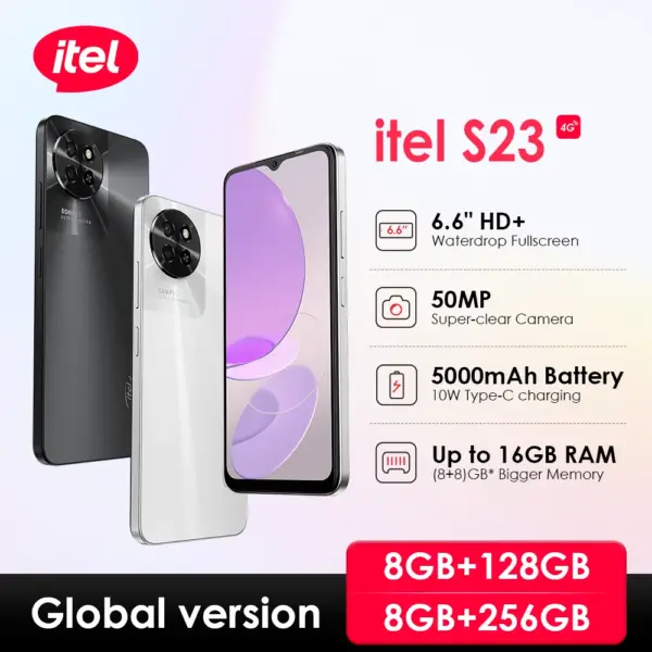 itel S23 4G Smartphone 6.6" HD+ Waterdrop Fullscreen 90Hz High Refresh Rate Cell Phone 50MP Super-clear Camera Mobile Cellphone