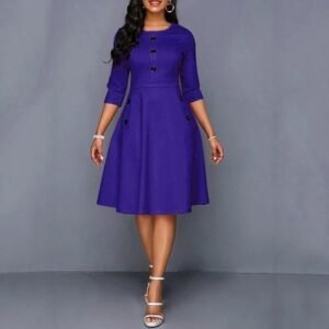 Women's Button Front Flare Dress | Trendy Royal Blue Mini Dress | Fitted A-Line