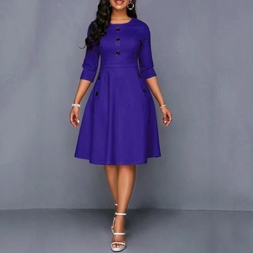 Women's Button Front Flare Dress | Trendy Royal Blue Mini Dress | Fitted A-Line