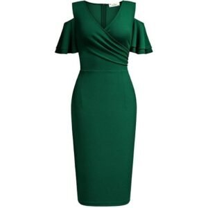 Women's Cold Shoulder Dress | Rushed Ruffle Sleeve | Chic Green Mini Dress