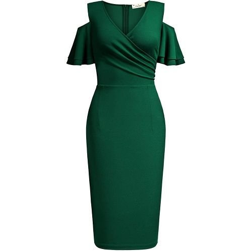 Women's Cold Shoulder Dress | Rushed Ruffle Sleeve | Chic Green Mini Dress