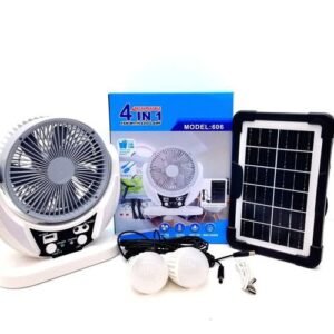 4-in-1 Electric Rechargeable Solar Fan + 2Bulbs For Home & Office