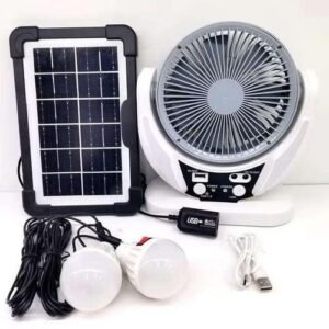 4-in-1 Electric Rechargeable Solar Fan + 2Bulbs For Home & Office