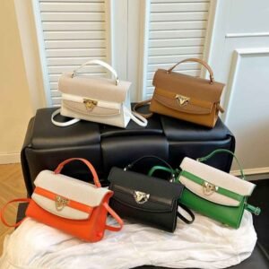 Chic Ladies Structured Top Handle Bag in multiple colors (Orange, Green, Black, White).
