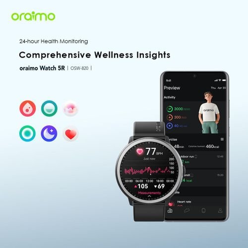 Brilliant Oraimo Watch 5R Amoled Smartwatch | 1.43'' Display, IP68 Waterproof | Black - Image 4