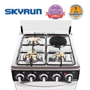 Skyrun Gas Cooker 50x50 (Black) | 3 Gas Burners + 1 Electric Hotplate | GCS-3G1E/X